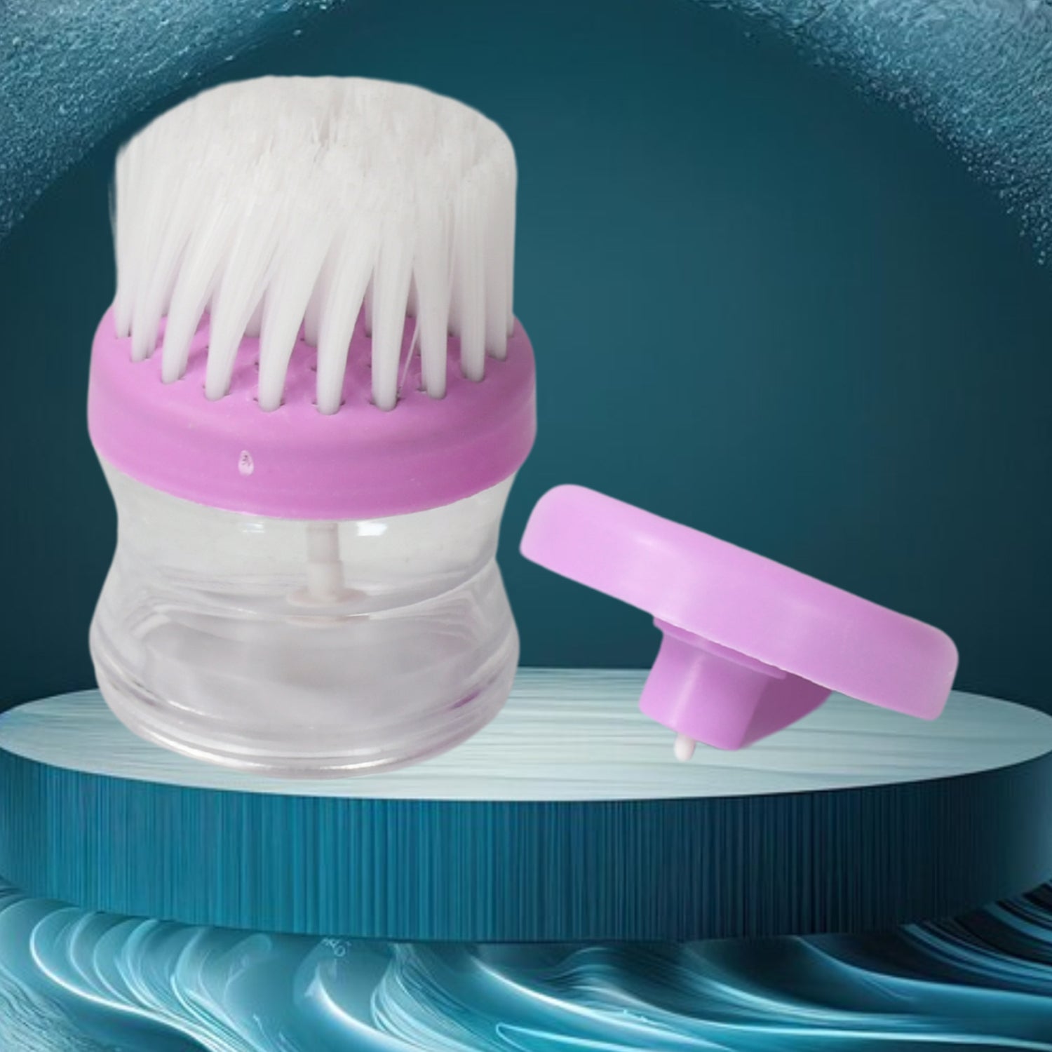 Multicolour plastic wash basin brush cleaner with liquid soap dispenser. Multicolour plastic wash basin brush cleaner with liquid soap dispenser.